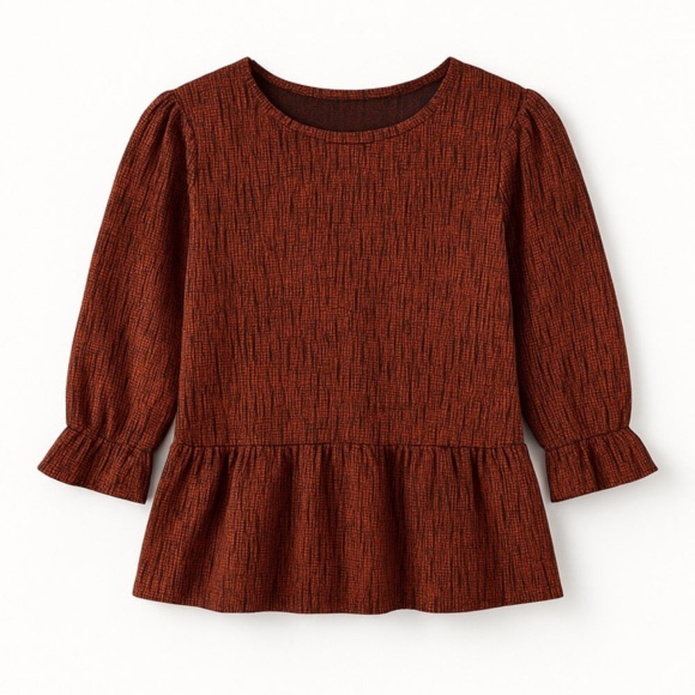 Anthropologie Ro & De • Bouclé Peplum Ruffle Blouse • Red • Size S